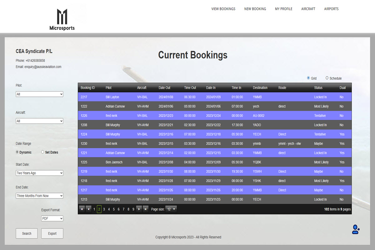 Booking List